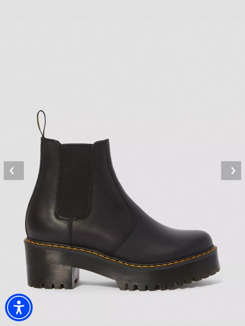 Black Leather Platform Chelsea Boot with Yellow Stitching Rometty 8 womens